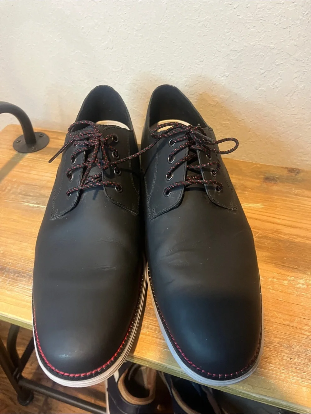 Cole Haan Original Grand Plain Toe Derby Shoes Black with Red Stitching size 13